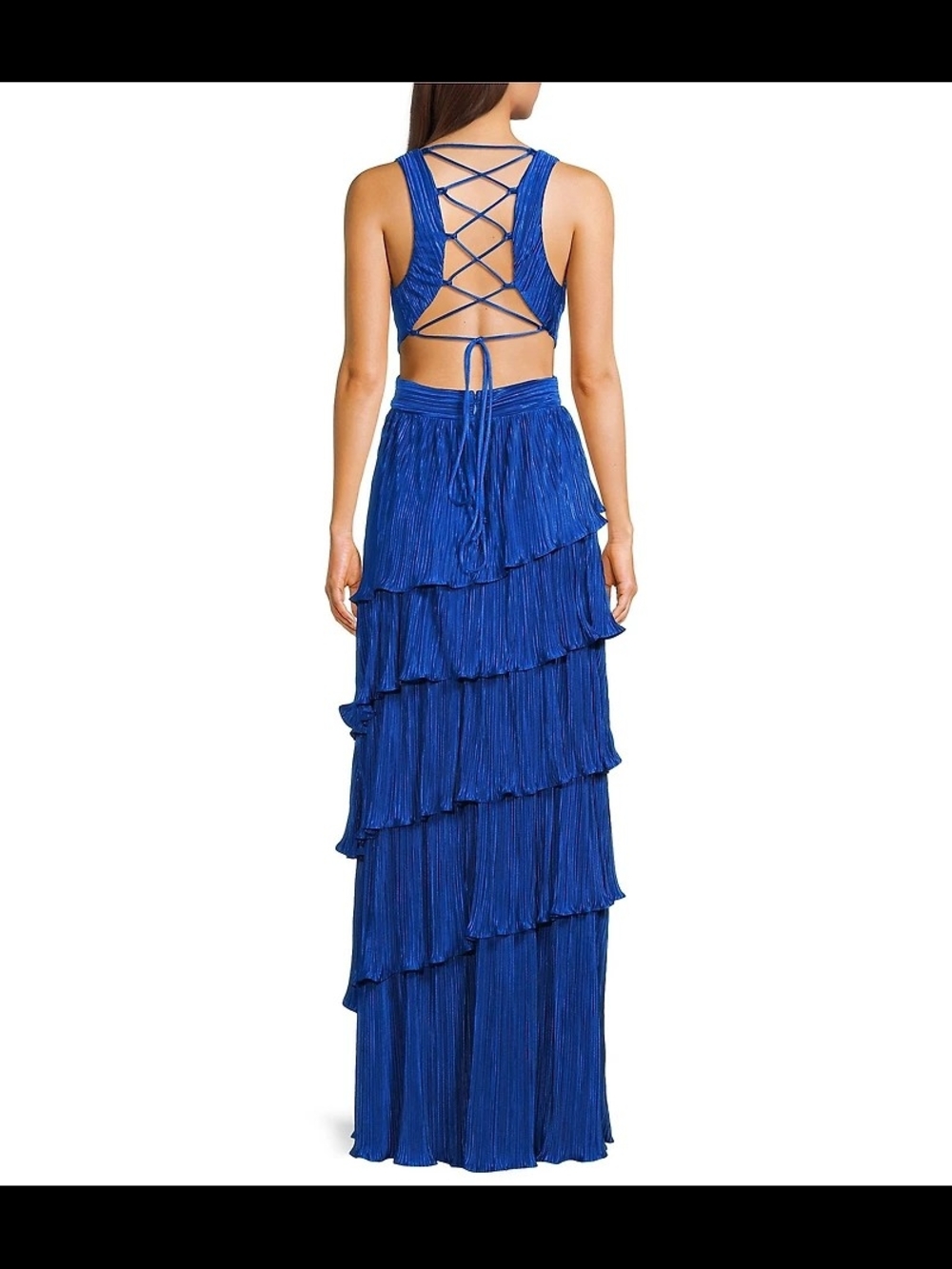 Lulus Mulholland Plisse Blue Tiered Maxi Dress with Side Cutout - Picture 2 of 6